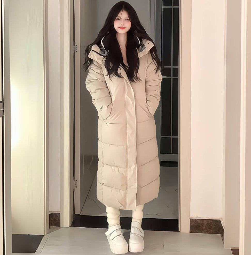 European and American new cotton-padded clothes for women's winter thickened hooded over the knee long cotton-padded clothes for couples cotton-padded