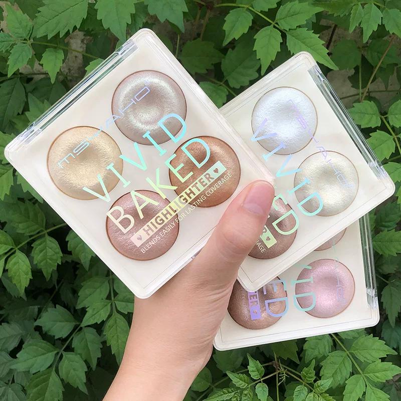 Four-Color Baked Powder Highlight Ginger Thin and Glittering Nose Face Brightening Three-Dimensional Repair Blush Makeup Palette Sparkling Eye Shadow