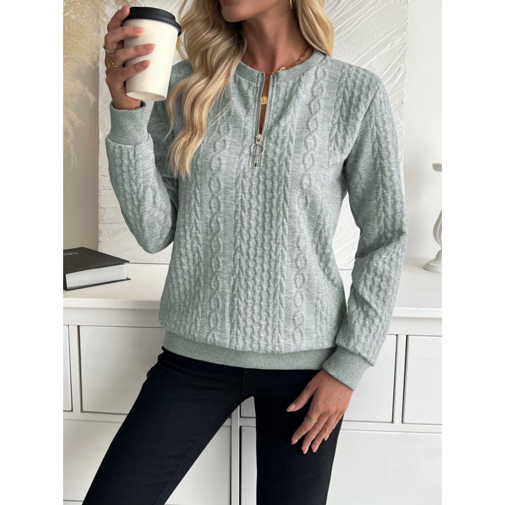 Quarter Zip Pullover Sweatshirt, Casual Long Sleeve Textured Sweatshirt For Fall & Winter, Women's Clothing