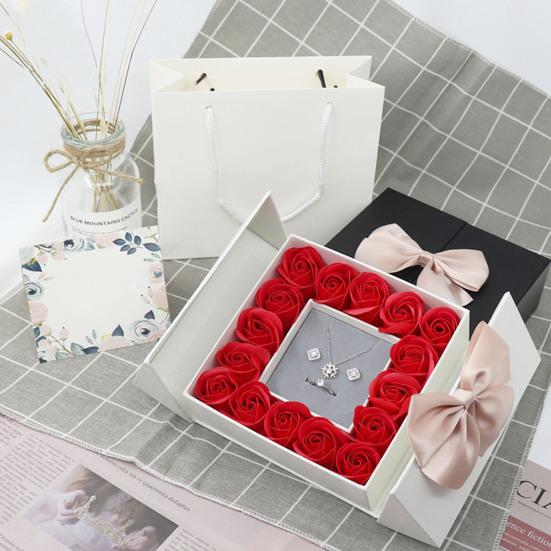 Square Double Door Bowknot Design Jewelry Lipstick Gift Packaging Display Case