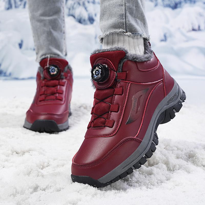 Winter Men Snow Boots Fashion Leather Sneakers Plush Warm Men Boots Outdoor Hiking Boots Work Cotton Shoes for Men Women Size 48