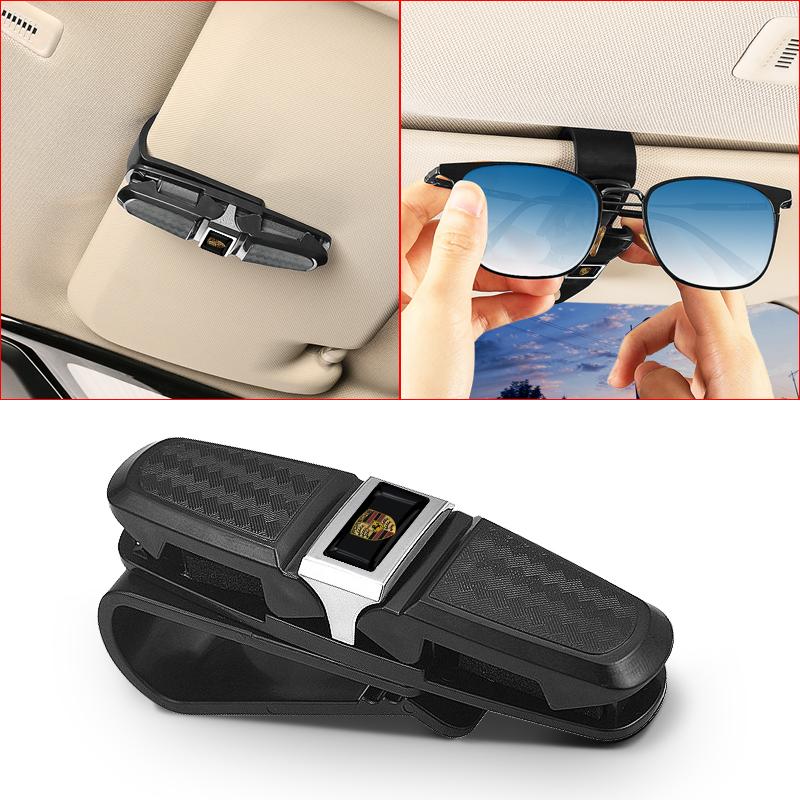 1pcs Car Sun Visor Glasses Box Universal Sunglasses Clip Card For Porsche Cayenne Macan 911 Gt3 918 928 944 968 Boxster Panamera