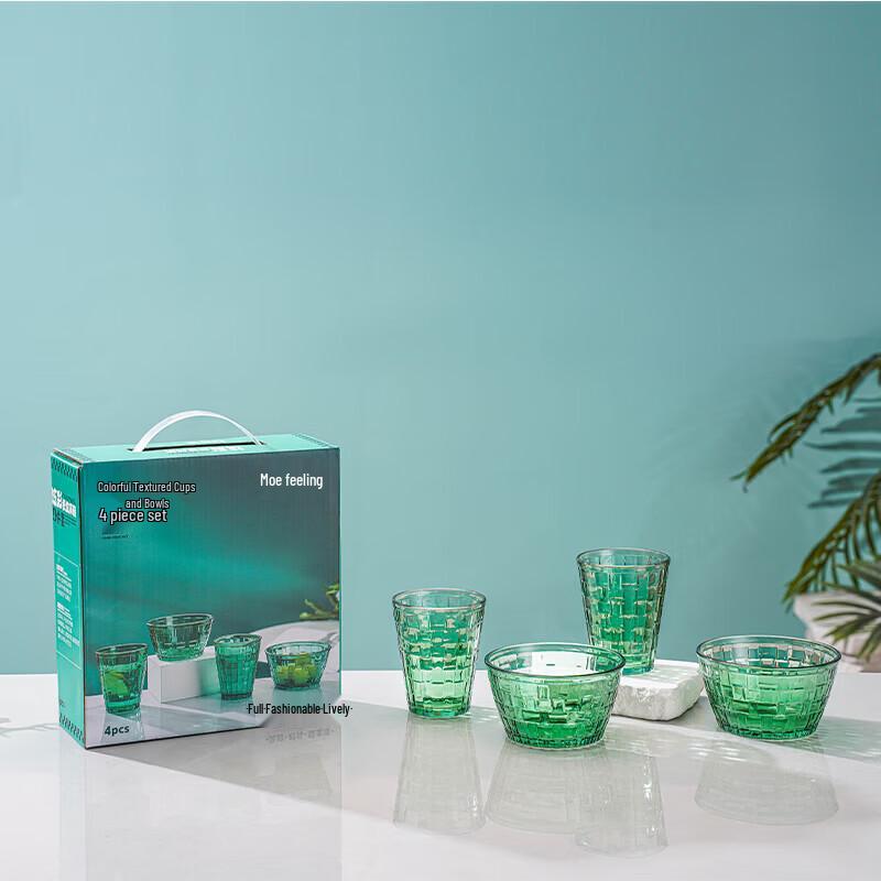 YiLiWu Dazzling Woven Glass Cup and Bowl Four-Piece Set