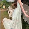 New Lace Suspender Dress Women's Summer Mint Mambo Wear Seaside Vacation Waist French Dress