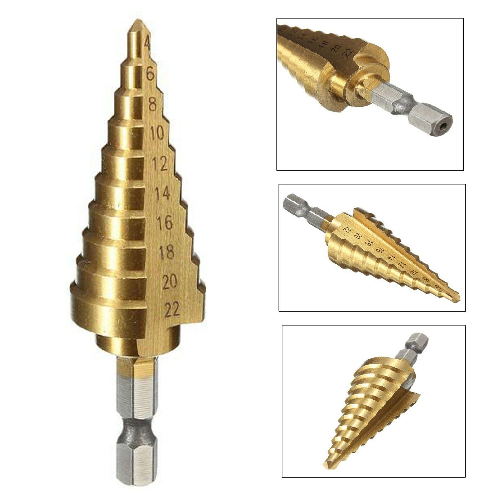 

1Pc High speed Steel Step Cone Dril Bit 4 22MM HSS Hexagonal Shank Titanium Step Cone Drill Bit for Drilling Holes золотий