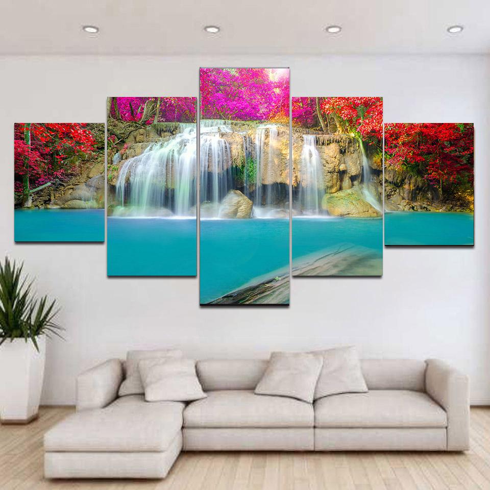 

5 панелей пейзаж Таиланд водопад осень лес холст картины постеры и принты настенные художественные фотографии домашний декор без рамки 20x35cm*2 20x45cm*2 20x55cm*1