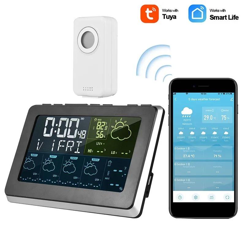 

Tuya WiFi Smart Weather Station APP Control Цифровой монитор температуры и влажности, прогноз погоды на 5 дней, 3 модели будильников