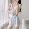 Summer new fashionable women's ice silk pajamas V-neck sexy suspender shorts set loose age-reducing loungewear