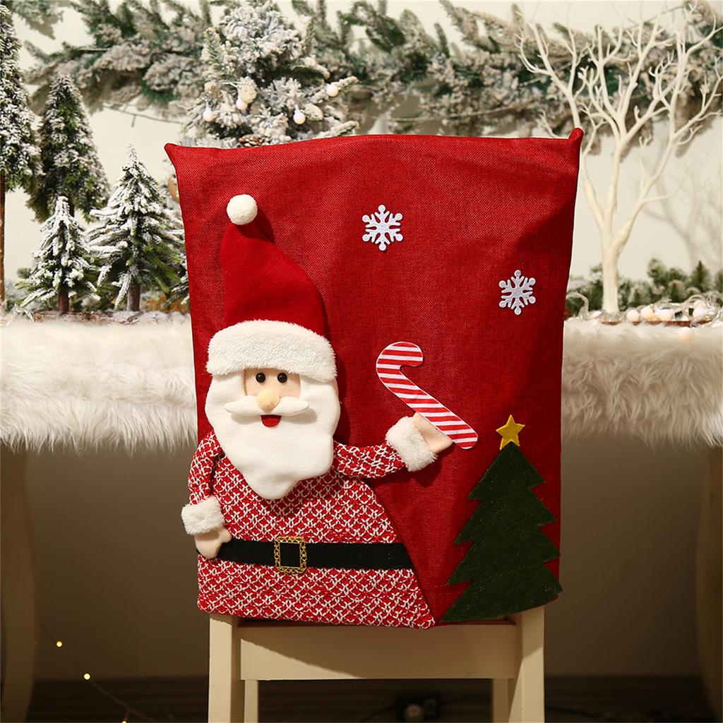 Christmas Chair Covers Cute Cartoon Santa Chair Back Decor for New Year Dining Slipcovers Dinner Banquet Holiday Party