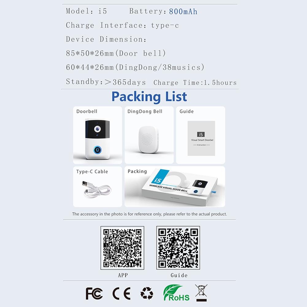 WiFi Wireless Video Doorbell IR Night Vision Doorbell Camera Smart Door Bell for Home Security Alarm System