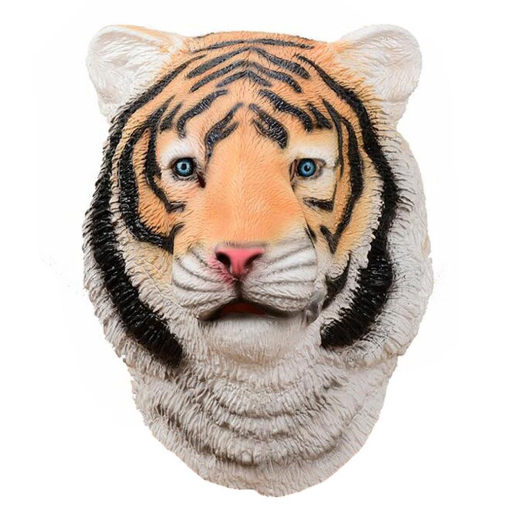 Animal Mask Halloween Tiger Headgear Latex Funny Holiday Party cos Full-face mask Yellow Tiger Mask