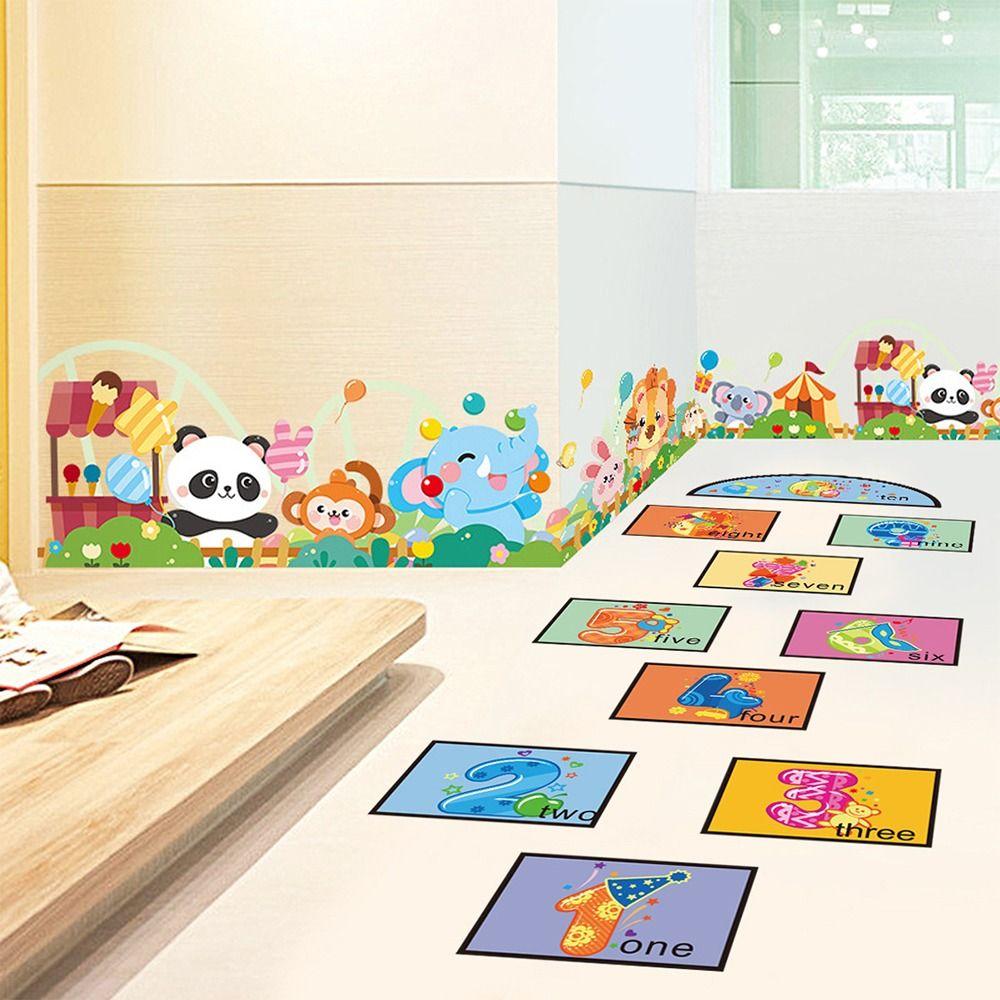 PVC Hopscotch Game Floor Stickers Self-adhesive Wall Art Creative Cartoon Number Grids  Kid's Room