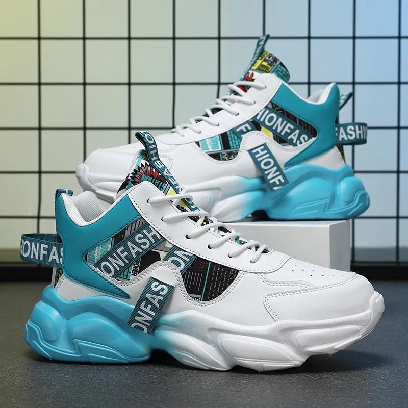 Chaussures Homme Printemps Été Décontractées Montantes Semelle Épaisse Chaussures de Basket Running Jeunes Chaussures Tendance Semelle EVA Dessus en Caoutchouc