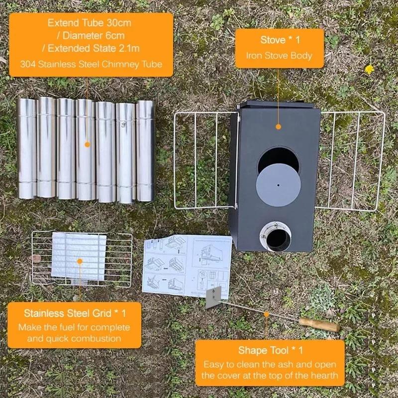 Camping Stove Detachable Chimney Portable Firewood Stove Outdoor Tent  Camping Fire Wood Heater  Heating Fire Basin