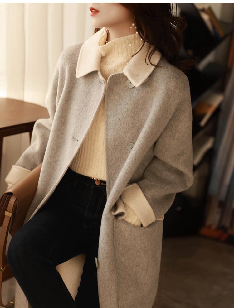 2025 Autumn/Winter Korean Style Slimming Loose Mid-Length Woolen Coat