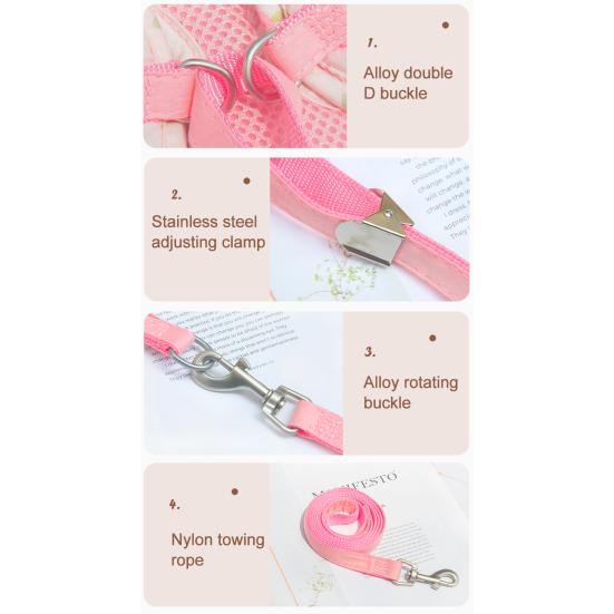 Floral Dog Harness for Small Dogs Cute Ruffled Harness with Leash Adjustable Dog Harness for Puppies Bichon Frise Teddy Pomeranian