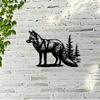 2D Flat Fox Pine Trees Metal Wall Art, Rustic Wildlife Silhouette Black Outdoor Decor for Living Room Cabin Office Indoor Outdoor Nature Inspired Sign