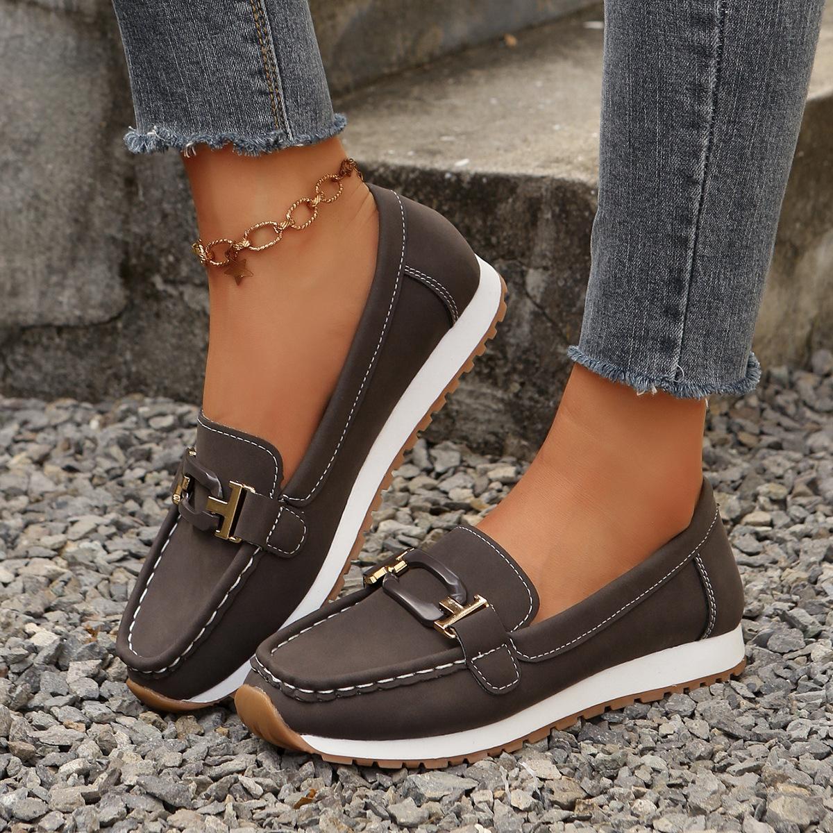 

2025 новые импортные женские повседневные туфли большого размера с одной педалью и круглым носком туфли Doudou на плоской подошве повседневные туфли 43 темно-коричневого