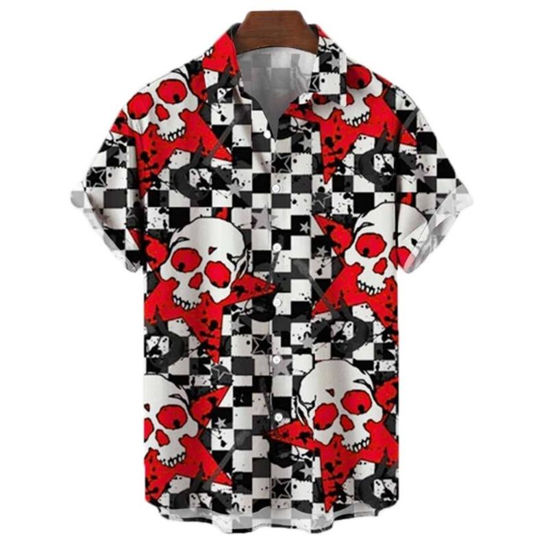 3D Totenkopf Party Hawaiianhemd Herren Lässig Locker Atmungsaktiv Sommer Herren Streetwear Kurzarm Strand EU Größe