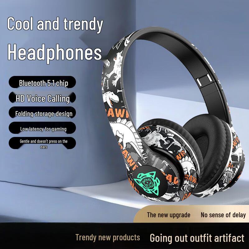 Head-Mounted Bluetooth Graffiti Earphones: Luminous Sports True Wireless Earbuds with Super Long Battery Life P35