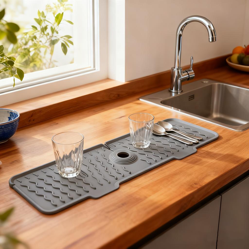 Kitchen Faucet Silicone Splash Mat Sink Drainage Mat Sink Collection Mat Drainage Drying Mat Bathroom Countertop Protector Home