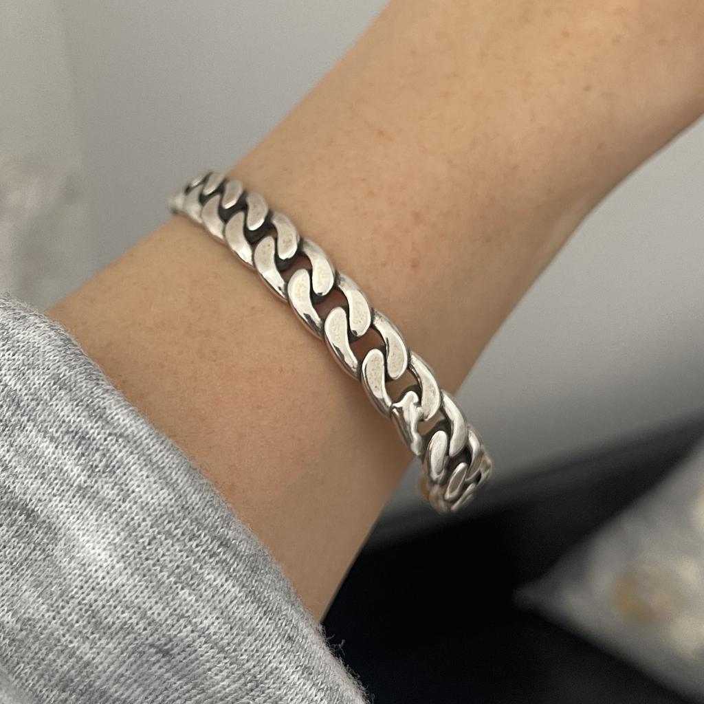 100% Solid 925 Sterling Silver Retro Bracelet for Women Geometric Retro Chain Handmade Sparkling Simple Bracelet Birthday Gift