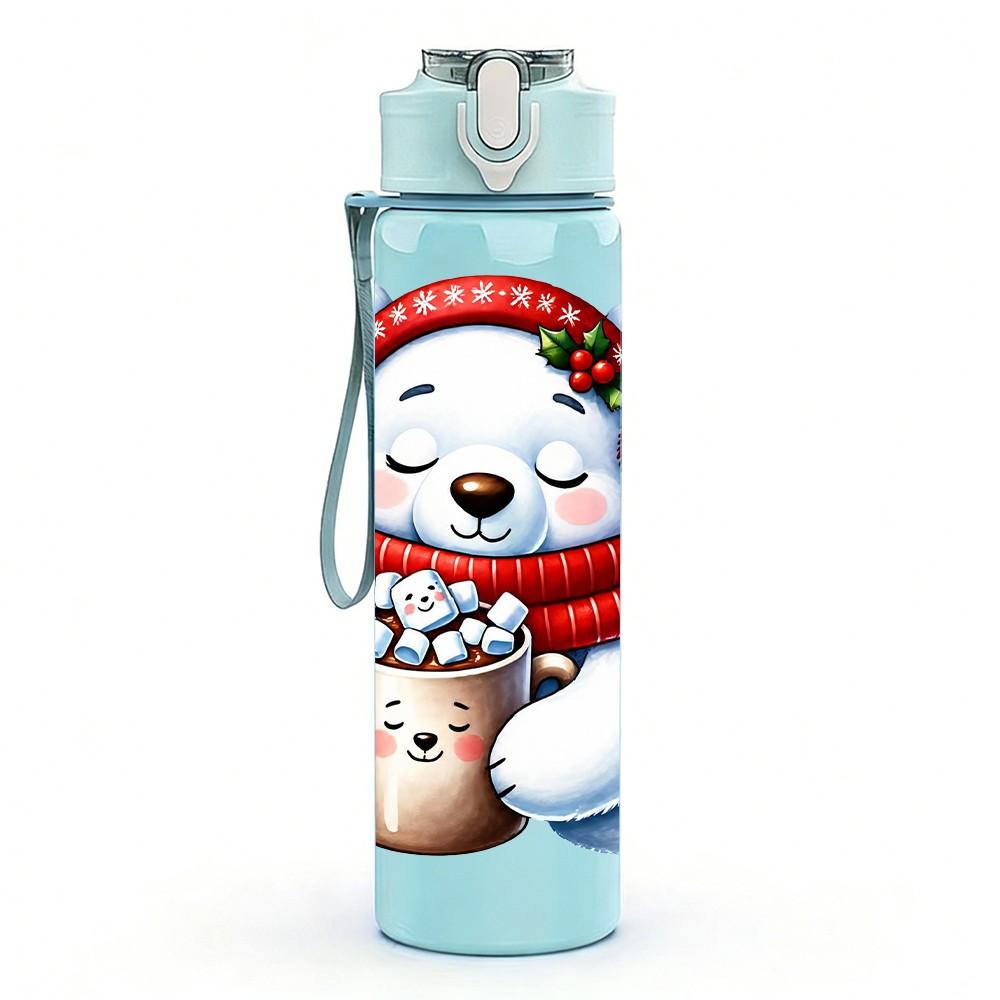 1PC Polar Bear Winter Mug 750ml Color Plastic Sports Water Bottle Leakproof Flip Straw Lid Suitable for Sports Office Home Use