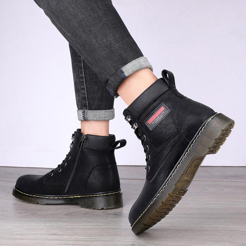 Fashion Trends Men Genuine Leather Boots Fashion Causal Boots Genuine Leather Shoes Comfy Durable Outdoor Warm Plush Cowboy Ankle Boots