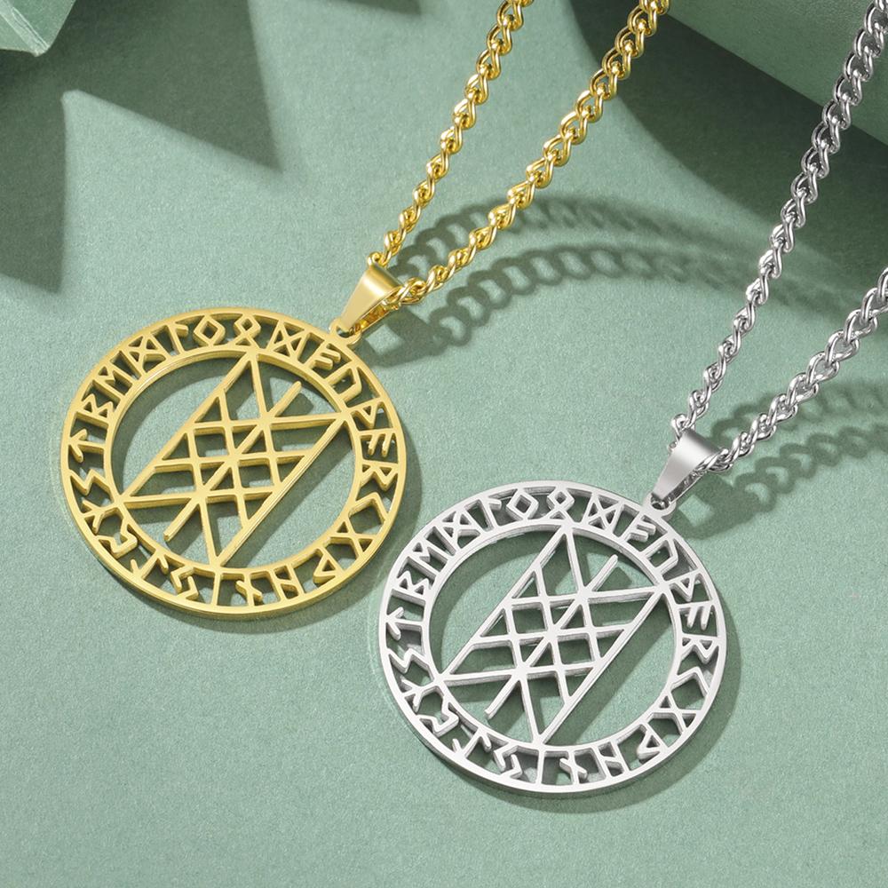 Dawapara Collier Web de Wyrd Mythologie Nordique Symbole Nordique Pendentif Runes Cercle Amulette de Protection Bijoux en Acier Inoxydable