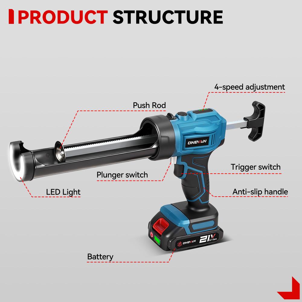 ONEVAN 4Speed Electric Caulking Gun Cordless Glue Gun Glass Hard Rubber Sealant Gun Power Tool For Makita 18v Battery Pin