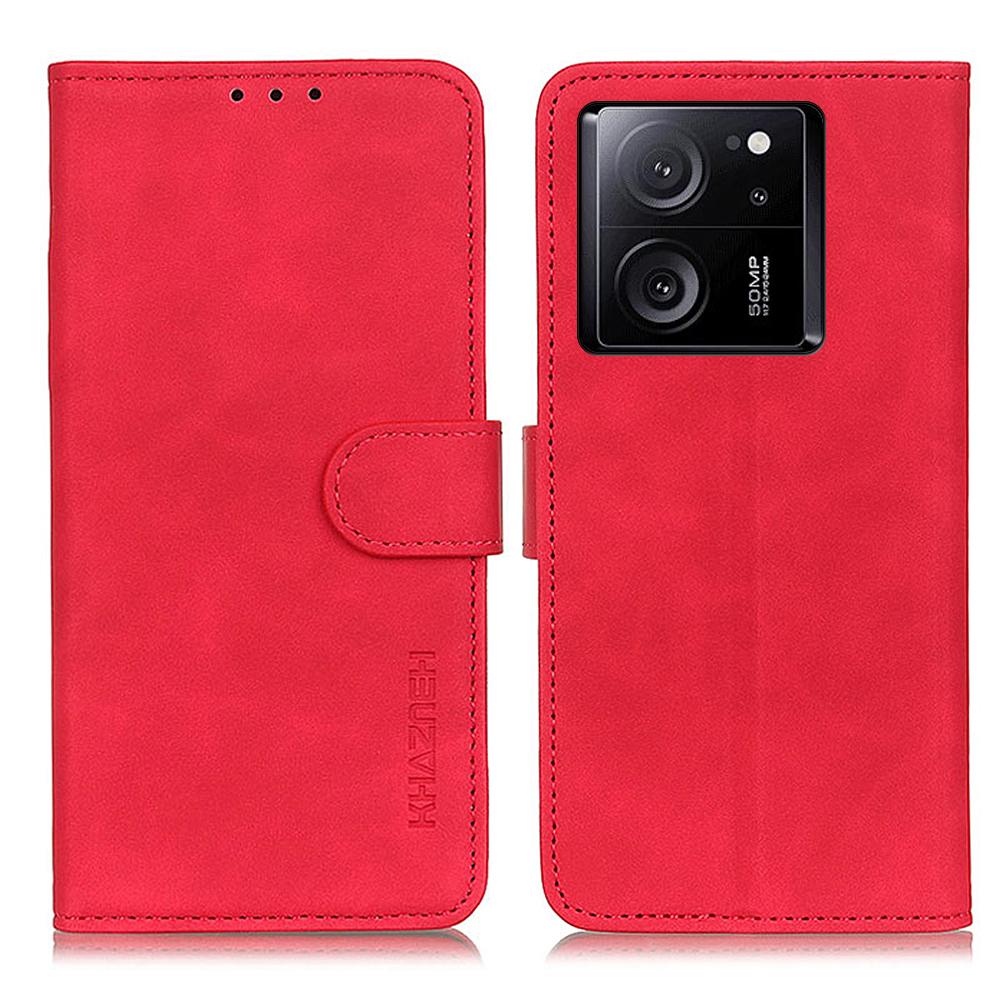 

KHAZNEH For Xiaomi 13T/13T Pro/Redmi K60 Ultra Case Stand Phone Cover PU Leather Retro Texture Shell Red