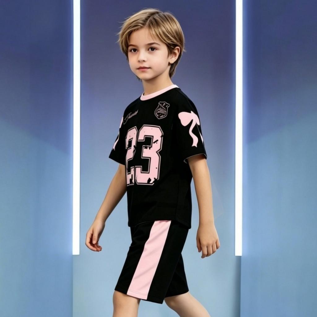 Kids Boys Girls Basketball Set Letter Print Short Sleeve Round Neck Top with Shorts for Sportswear