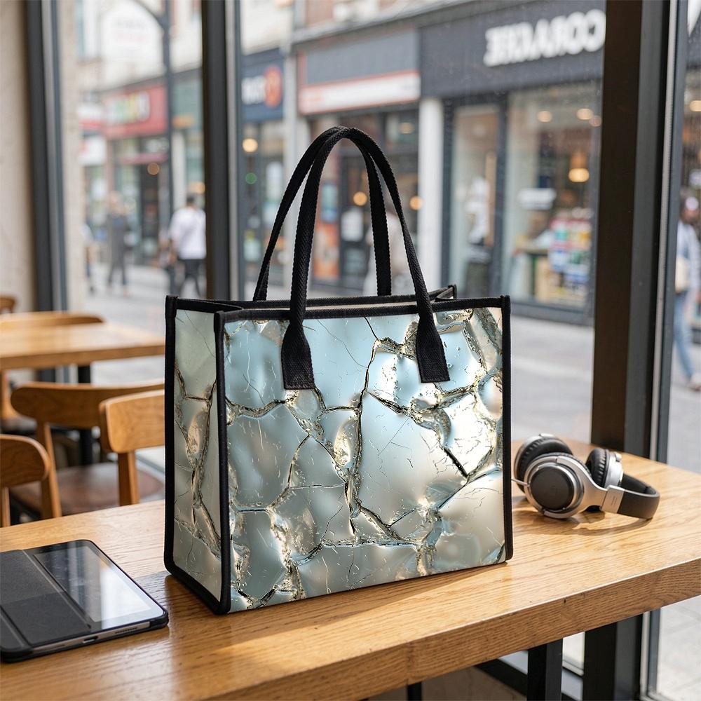 Cracked Metallic Print Tote Bag Large Casual Daily Carry Handbag Reusable Shoulder Bag for Shopping Work Travel