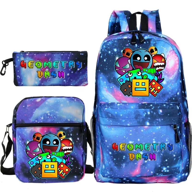 Funny Cartoon Geometry Dash Backpack 3pcs Set Students School Bags School Girls Boys Sports Bookbag Edition Trendy Backpack