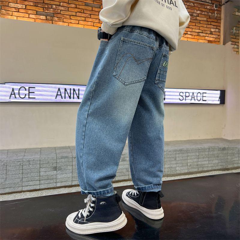 Jongensjeans Lente en Herfst Geborduurde Broek Kinder Lente Casual Broek Gewassen Broek