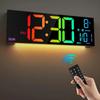 16.2'' Büyük Dijital Duvar Saati Uzaktan Kumandalı Büyük LED/Çift Alarm/8 RGB Renkli Dijital Alarm Saati Elektronik Saat