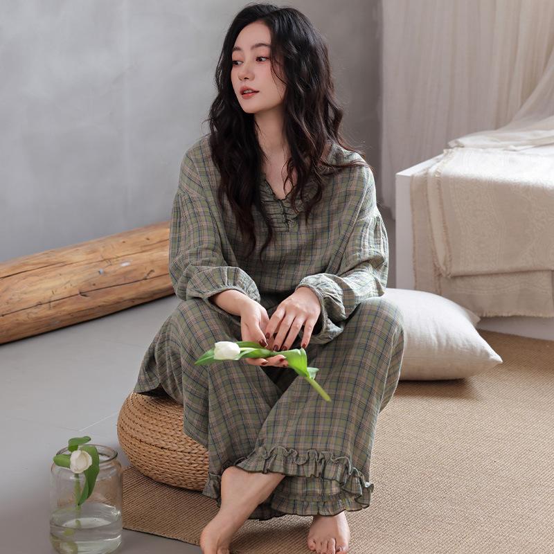 Pajamas Women's Spring and Autumn Pure Cotton Long-sleeved Large Size Can Be Worn Outside, High-end Casual Fashion Cotton Loungewear Suit