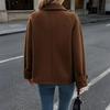 New Style Solid-colored Woolen Coat with Turned Collar and Buttoned Front, Mid-length, Women's Coat