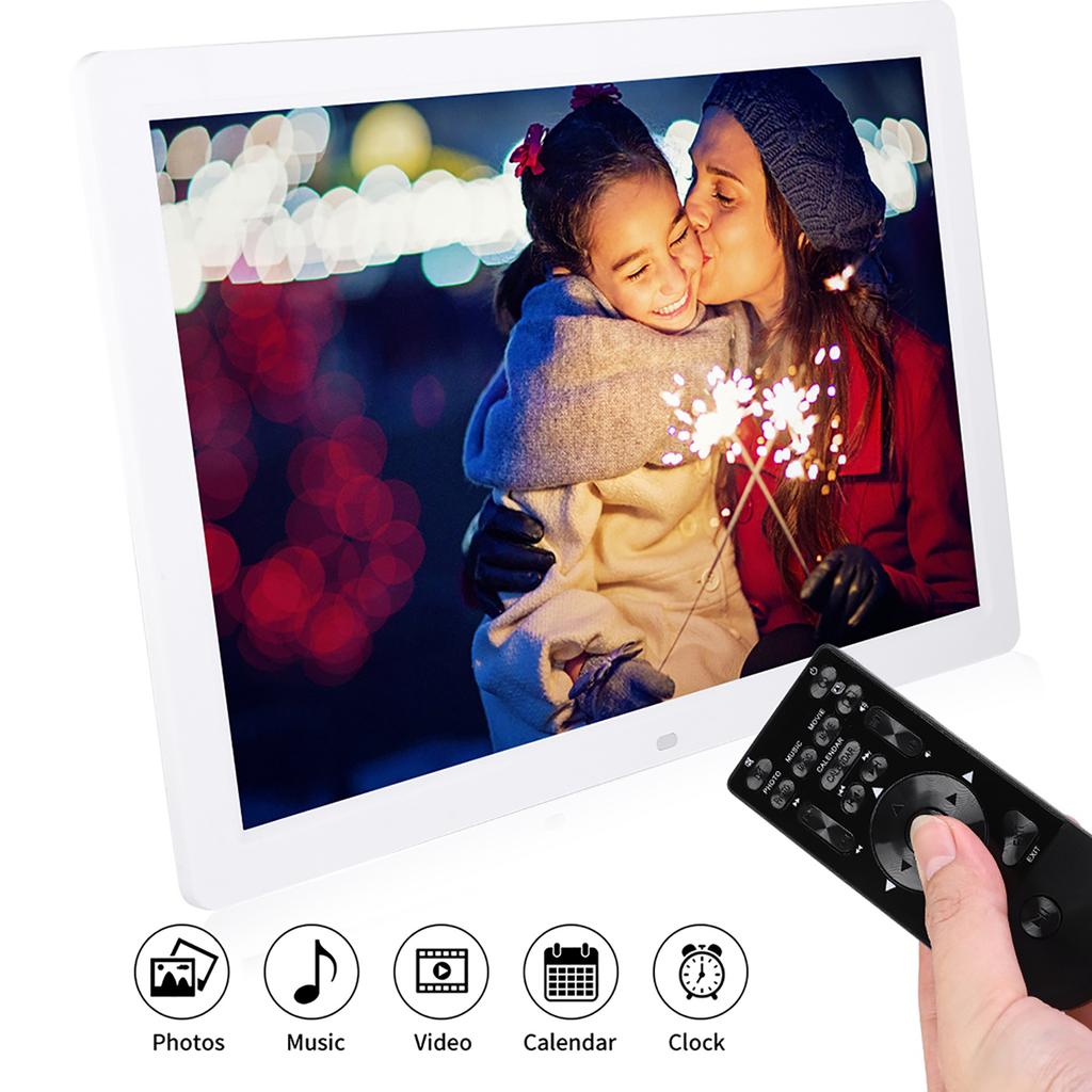 17Inch 1440*900HD Digital Photo Picture Frame Alarm Clock Player Album Remote Control White