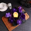 Halloween Candle Rings Wreath Artificial Purple Rose Black Leaves Candle Holder Wreath for Halloween Table Centerpieces