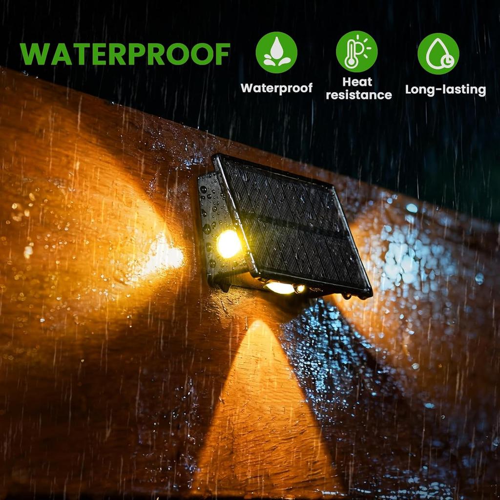 Outdoor Solar Fence Light Waterproof Wall Lamp for Patio Backyard Porch Railing Stairs
