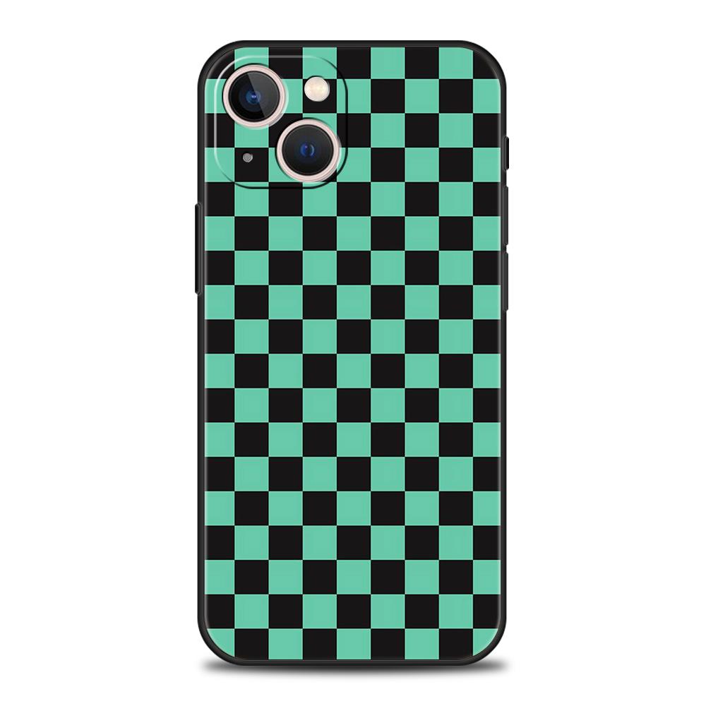 Carcasă Telefon Luxoasă cu Model Carouri Clasice Pătrate Pentru iPhone 11 12 13 14 15 16 Pro Max Mini X XR XS 7 8 Plus SE Capac Negru Funda