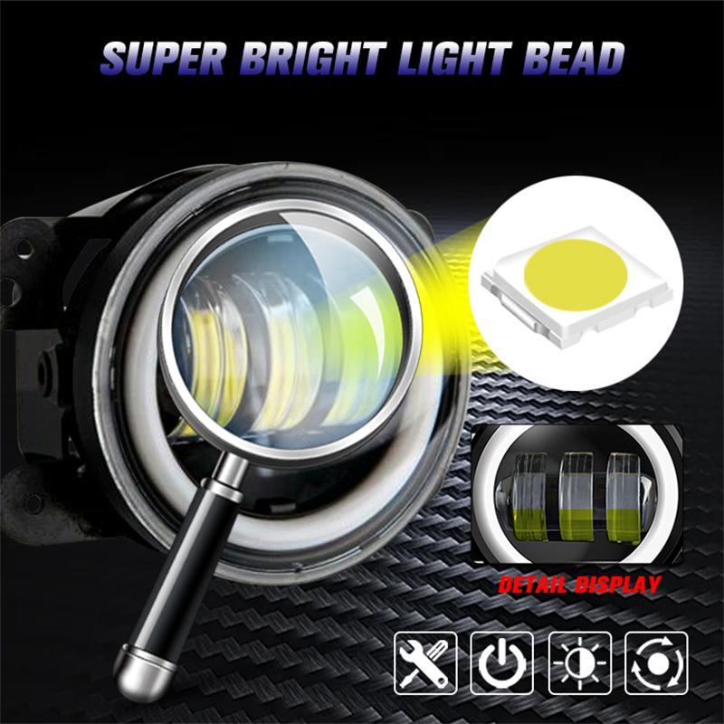 3.5 Inch / 4 Inch LED Fog Light DRL Round Angel Eyes Assembly White And Yellow Light Auto Car Fog Lamp