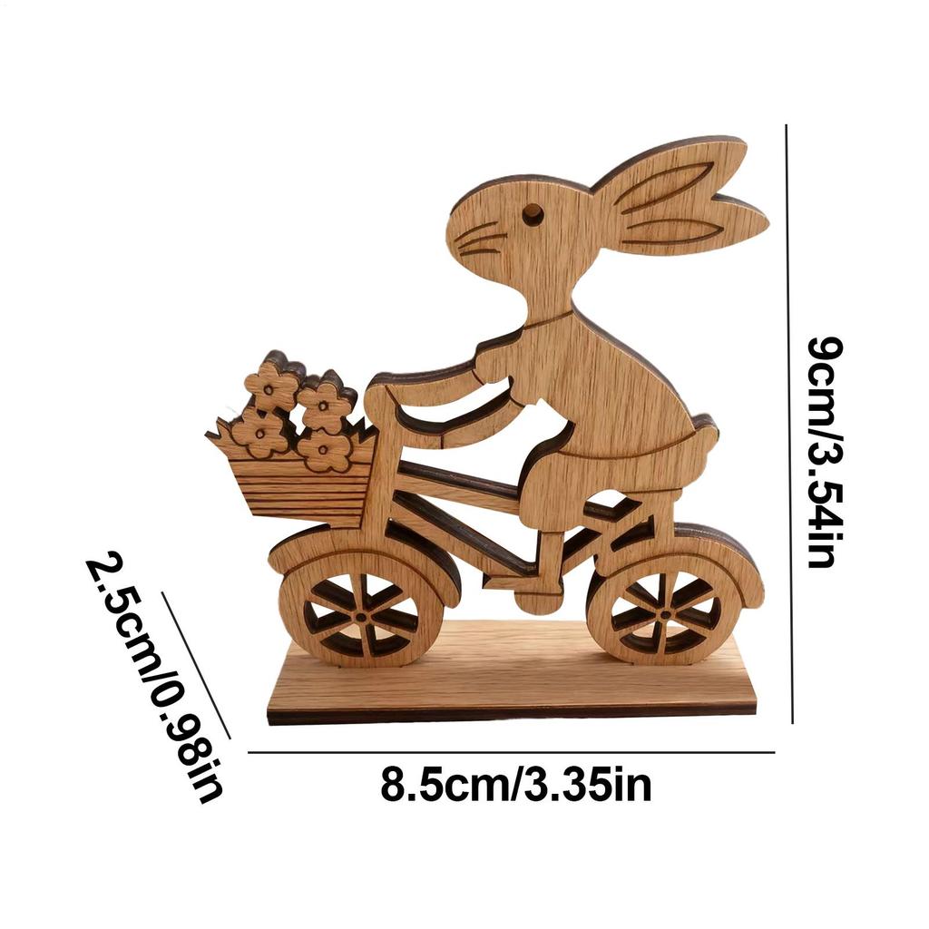 Wood Easter Bunny Cart Easter Gift Desktop Decoration Easter Statues With Floral Cart Cycling Rabbit Festival Desk Decorations