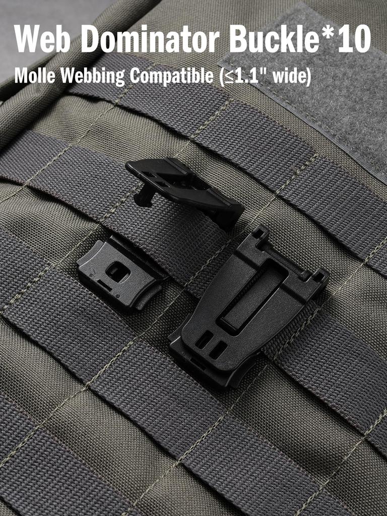 VIPERADE VAB2 Multipurpose Clips for Molle Tactical Locking Carabiners for Molle Webbing Attachment to and Bags 10-Pack 1" Webbing, Backpacks,
