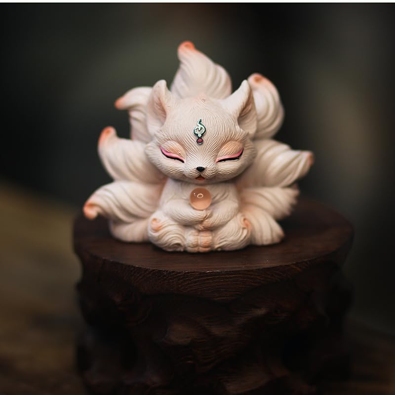 MAXYA Nine-Tailed Fox Figurine, Crystal and Resin, Tamamo-no-Mae, Princess of the Nine-Tailed Fox, Waterproof, Auspicious Item, Perfect for Entryway/B