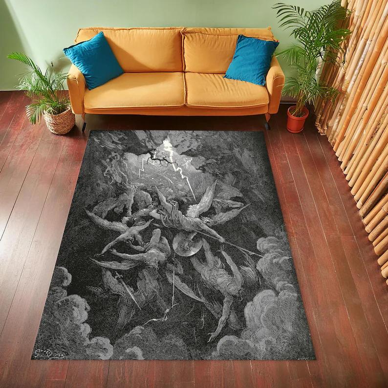 Vintage Greek Mythology Pattern Area Carpet Mat Rug Home Decoration Artistic Black White Modern Living Room Floor Rug
