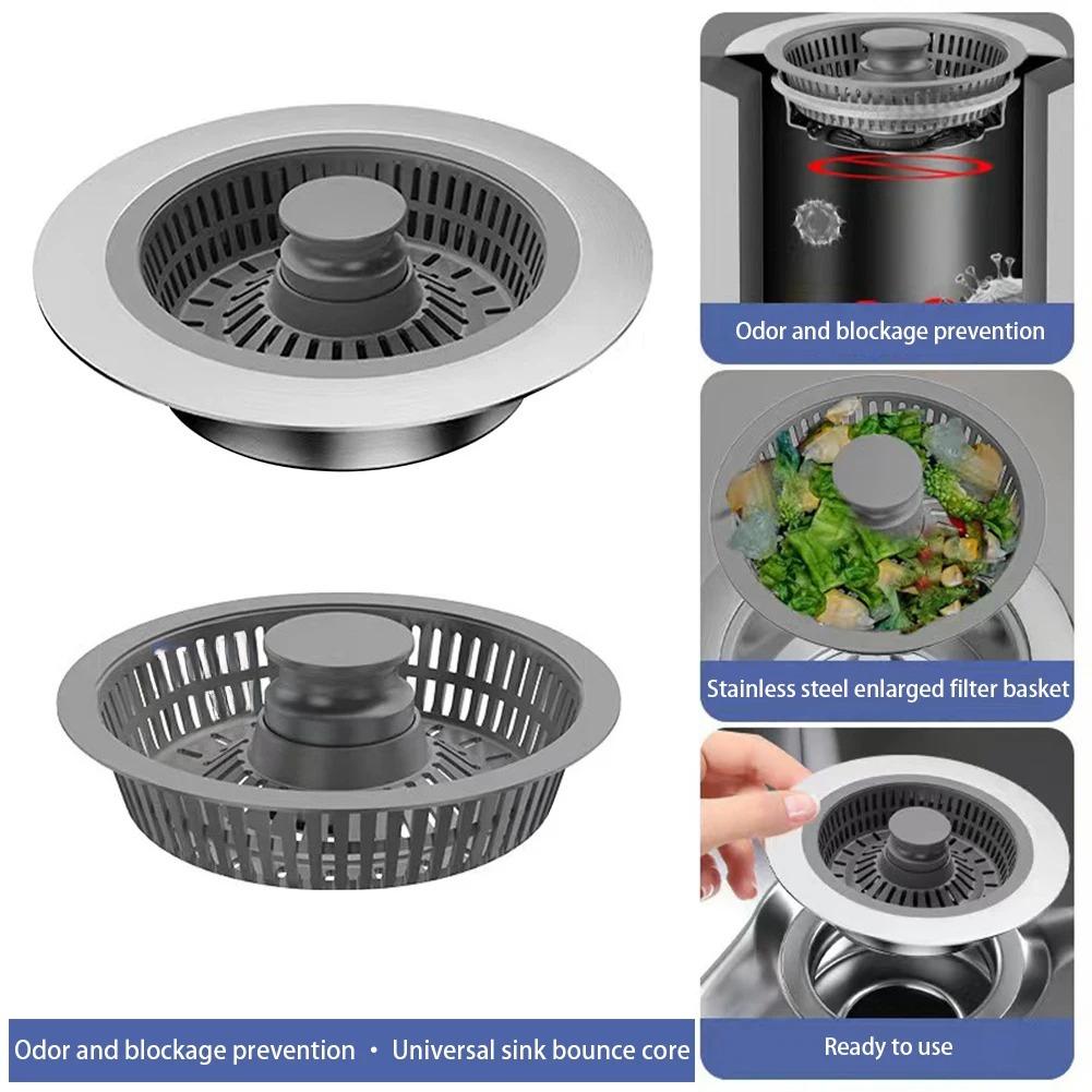 1pcs Household Stainless Steel Kitchen SinkDrain Strainer Pop Up Sink Stopper Anti-Clogging Sink Strainer Plug Sink Accessories