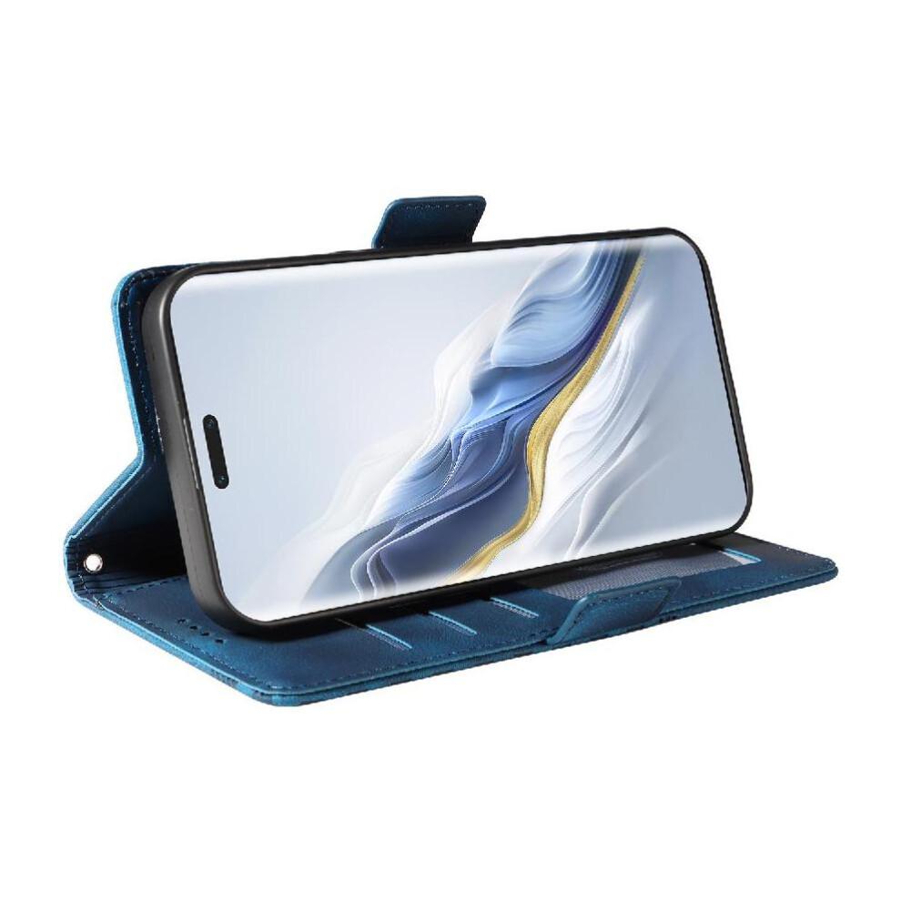 (Blue) Case for Honor Magic 6 Pro Protective Cover Quilted Pattern Card Slot Holders Leather