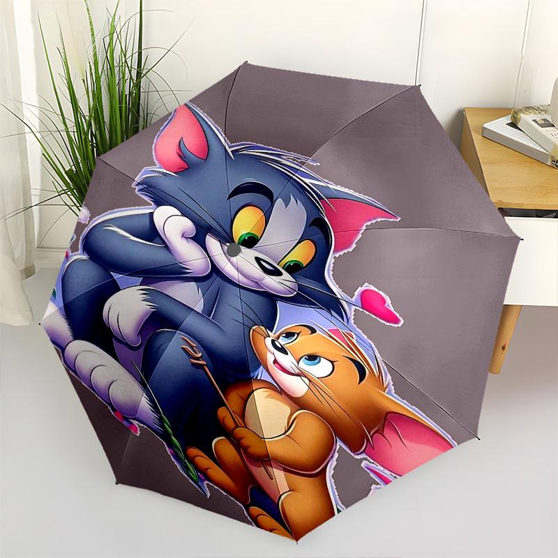 1pc Tom and Jerry Automatic Folding Umbrella - Compact 8-Rib Design, Durable Plastic & Iron1499L